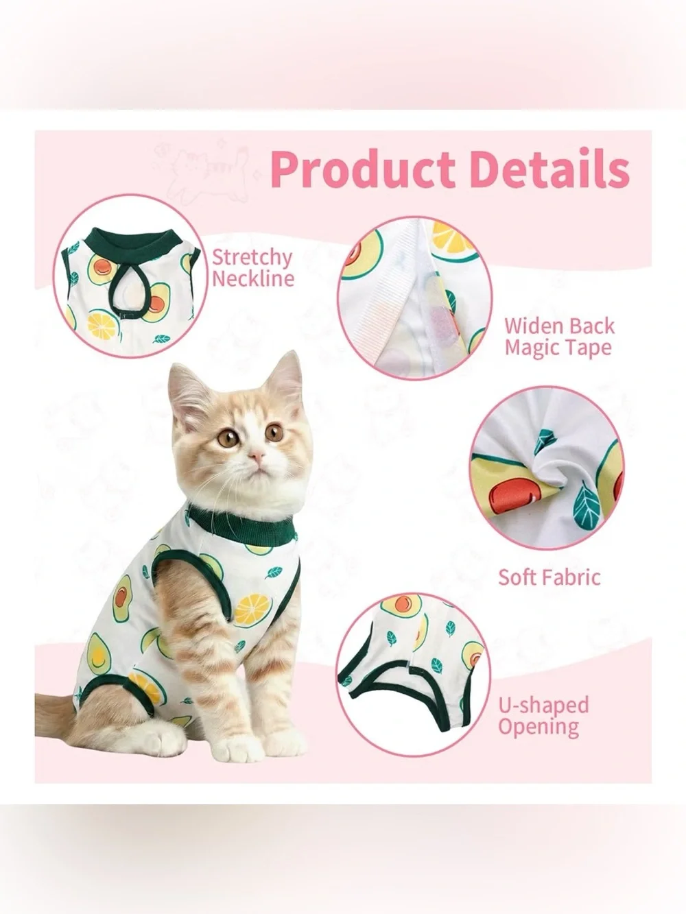 Avocado & Lemon Print Anti-Licking Surgery Onsie- Size Medium